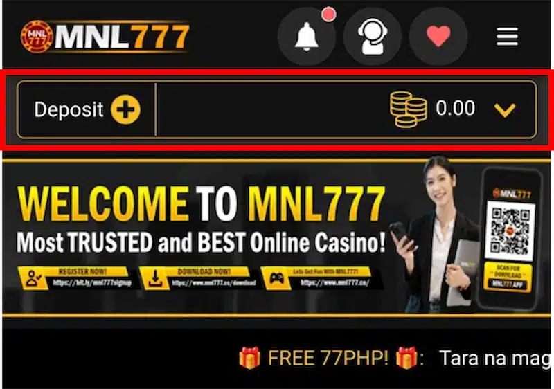 Step 2: In the topmost toolbar, click "Deposit," then click on the medium one uses to pay.
